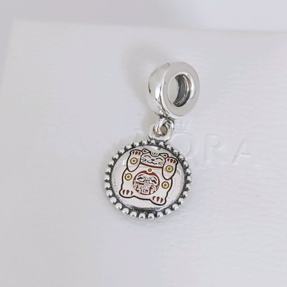Pandora China Japanese Maneki Neko Cat Good tune Dangle Charm Bead S925 Silver - Picture 7 of 8